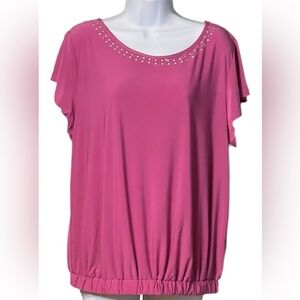Notation Pink Women's Top with Embellished Neckline